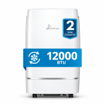 White GMC Aircon GMCP12RLC 12,000 BTU portable air conditioner shown from the front.