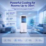 Air cooler delivering strong airflow across a room up to 35 square metres with wide air distribution