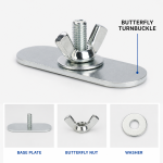 Detailed view of the butterfly clip locking system used to securely fasten the adjustable sliding kit panels in place.
